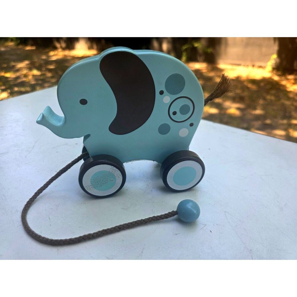 Teleflora Gifts Whimsical Decorative Wooden Blue Pull Toy Elephant